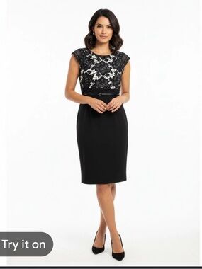 New Calvin Klein Black Lace-Overlay Midi Dress SZ 6